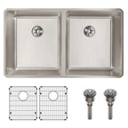 Elkay Tarja Lustertone Iconix® Calibre 16 Acero Inoxidable 32-3/4" x 19-1/2" x 9" de Dos Tazones Bajo Cubierta (Kit) with Perfect Drain® — ambiente de cocina