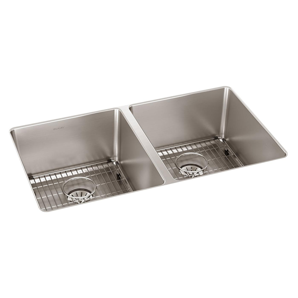 Elkay Tarja Lustertone Iconix® Calibre 16 Acero Inoxidable 32-3/4" x 19-1/2" x 9" de Dos Tazones Bajo Cubierta (Kit) with Perfect Drain® — vista de producto