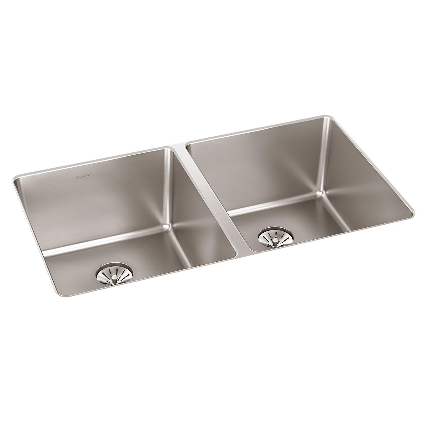 Elkay Tarja Lustertone Iconix® Calibre 16 Acero Inoxidable 32-3/4" x 19-1/2" x 9" de Dos Tazones Bajo Cubierta with Perfect Drain® — vista de producto