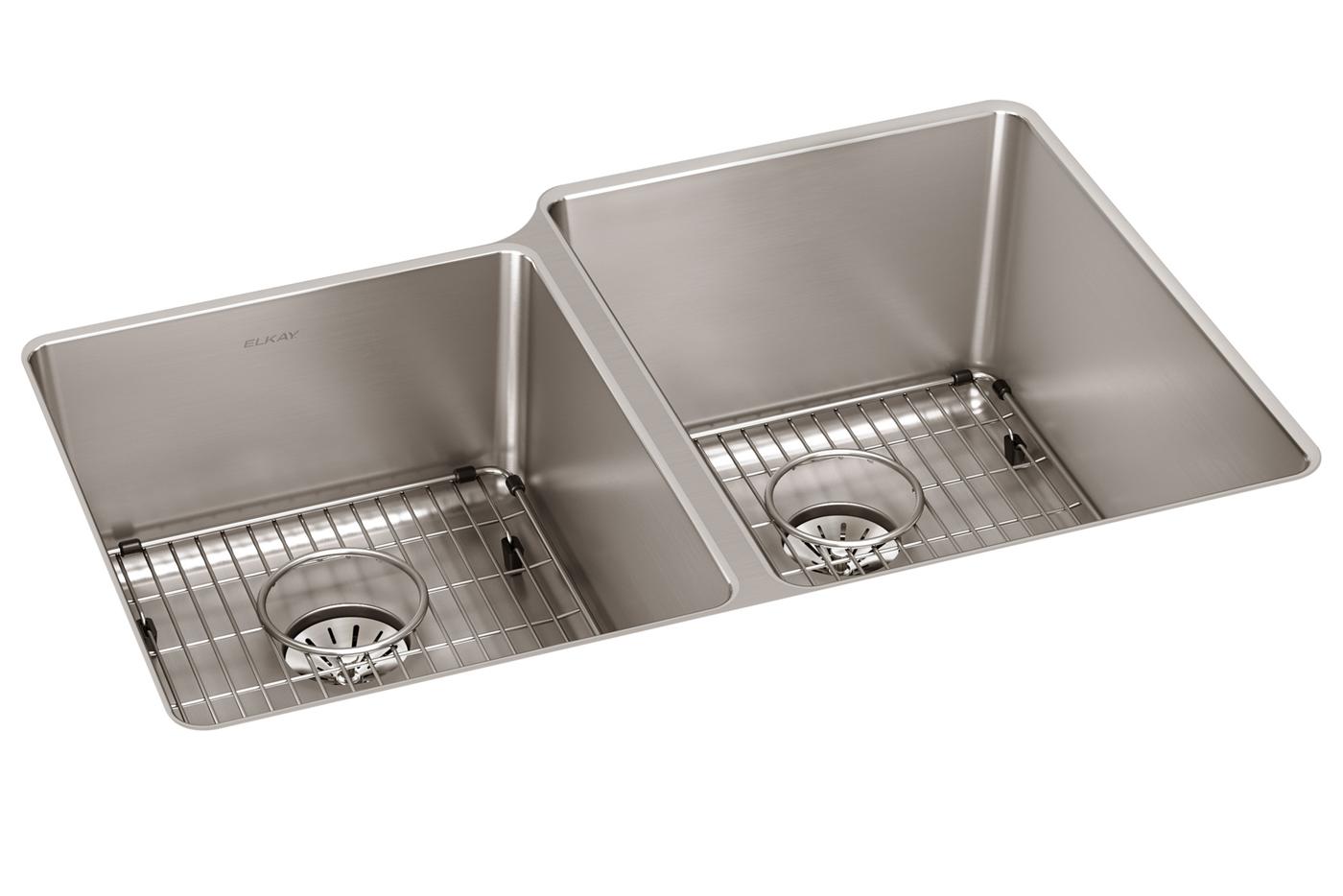 Elkay Tarja Lustertone Iconix® Calibre 16 Acero Inoxidable 31-1/4" x 20-1/2" x 9" de Dos Tazones Bajo Cubierta (Kit) with Left Perfect Drain® — vista de producto