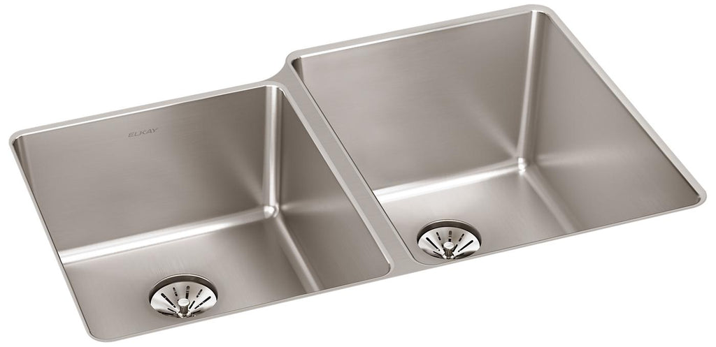 Elkay Tarja Lustertone Iconix® Calibre 16 Acero Inoxidable 31-1/4" x 20-1/2" x 9" de Dos Tazones Bajo Cubierta with Left Perfect Drain® — vista de producto