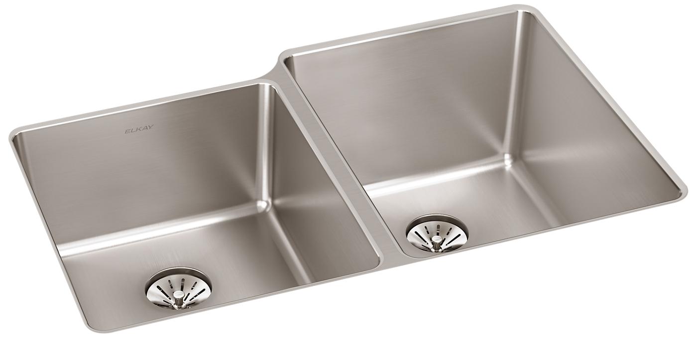 Elkay Tarja Lustertone Iconix® Calibre 16 Acero Inoxidable 31-1/4" x 20-1/2" x 9" de Dos Tazones Bajo Cubierta with Left Perfect Drain® — vista de producto