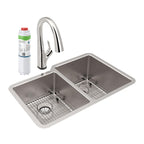Elkay Tarja Lustertone Iconix® 16 Ga Acero Inoxidable 31-1/4" x 20-1/2" x 9" Offset 40/60 Bowl Umt (Kit) w/Perfect Drain®&Fltr Fct — vista de producto