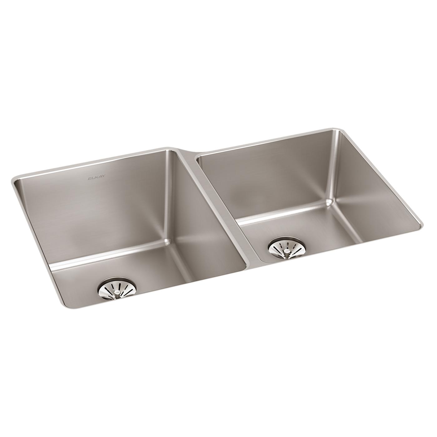 Elkay Tarja Lustertone Iconix® Calibre 16 Acero Inoxidable 31-1/4" x 20-1/2" x 9" de Dos Tazones Bajo Cubierta with Right Perfect Drain® — vista de producto
