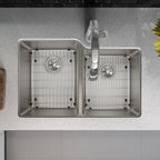 Elkay Tarja Lustertone Iconix® 16 Ga Acero Inoxidable 31-1/4" x 20-1/2" x 9" Offset 60/40 Bowl Umt (Kit) w/Perfect Drain®&Fltr Fct — ambiente de cocina