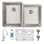 Elkay Tarja Lustertone Iconix® 16 Ga Acero Inoxidable 31-1/4" x 20-1/2" x 9" Offset 60/40 Bowl Umt (Kit) w/Perfect Drain®&Fltr Fct — ambiente de cocina