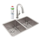 Elkay Tarja Lustertone Iconix® 16 Ga Acero Inoxidable 31-1/4" x 20-1/2" x 9" Offset 60/40 Bowl Umt (Kit) w/Perfect Drain®&Fltr Fct — vista de producto