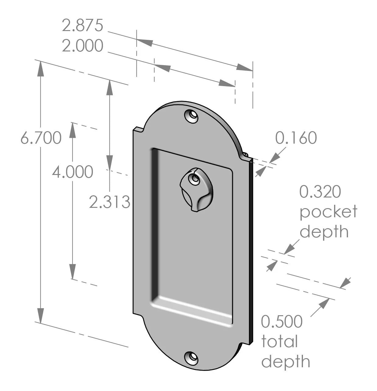 Arch Flush Pull with Release Cover (FP-A401ERC) — dibujo de especificaciones y dimensiones