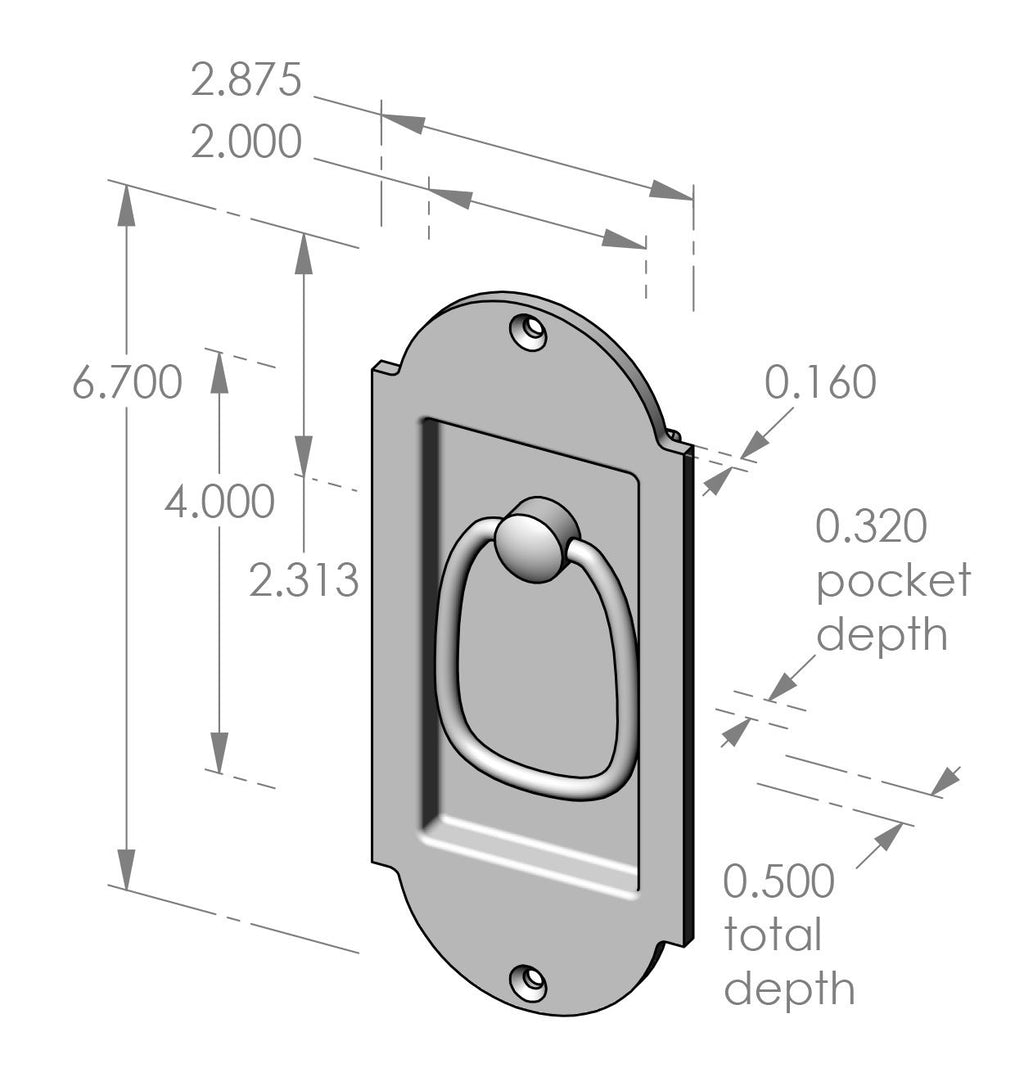 Arch Flush Pull with Flap Ring (FP-A401FR) — dibujo de especificaciones y dimensiones