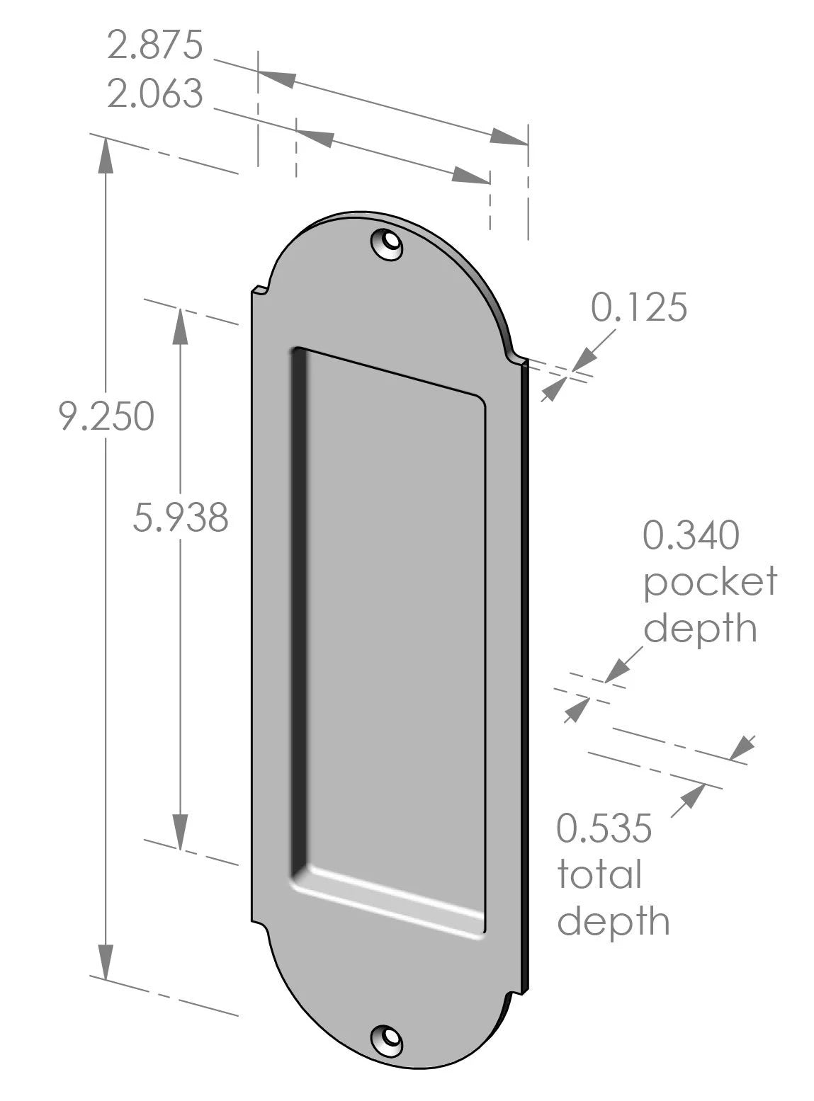 Arch Flush Pull (FP-A402) — dibujo de especificaciones y dimensiones