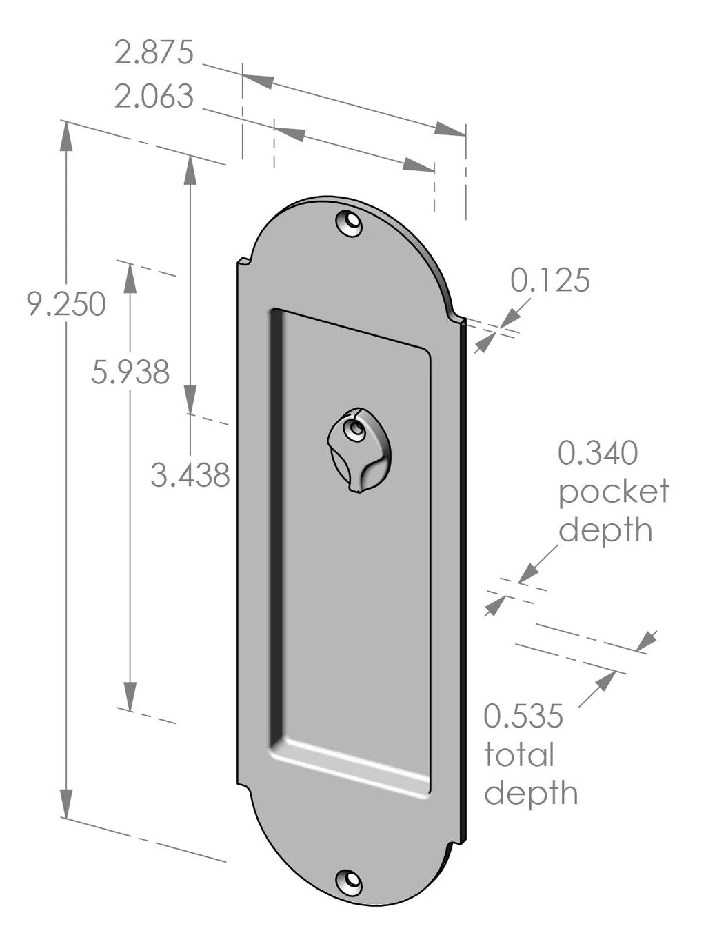 Arch Flush Pull with Release Cover (FP-A402ERC) — dibujo de especificaciones y dimensiones