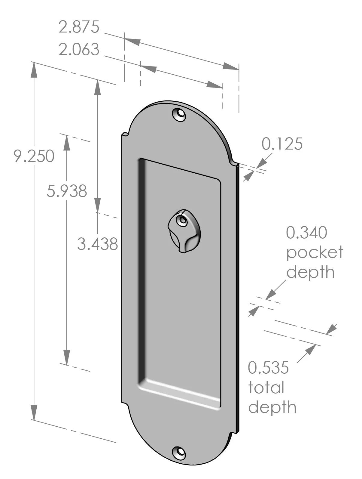 Arch Flush Pull with Release Cover (FP-A402ERC) — dibujo de especificaciones y dimensiones