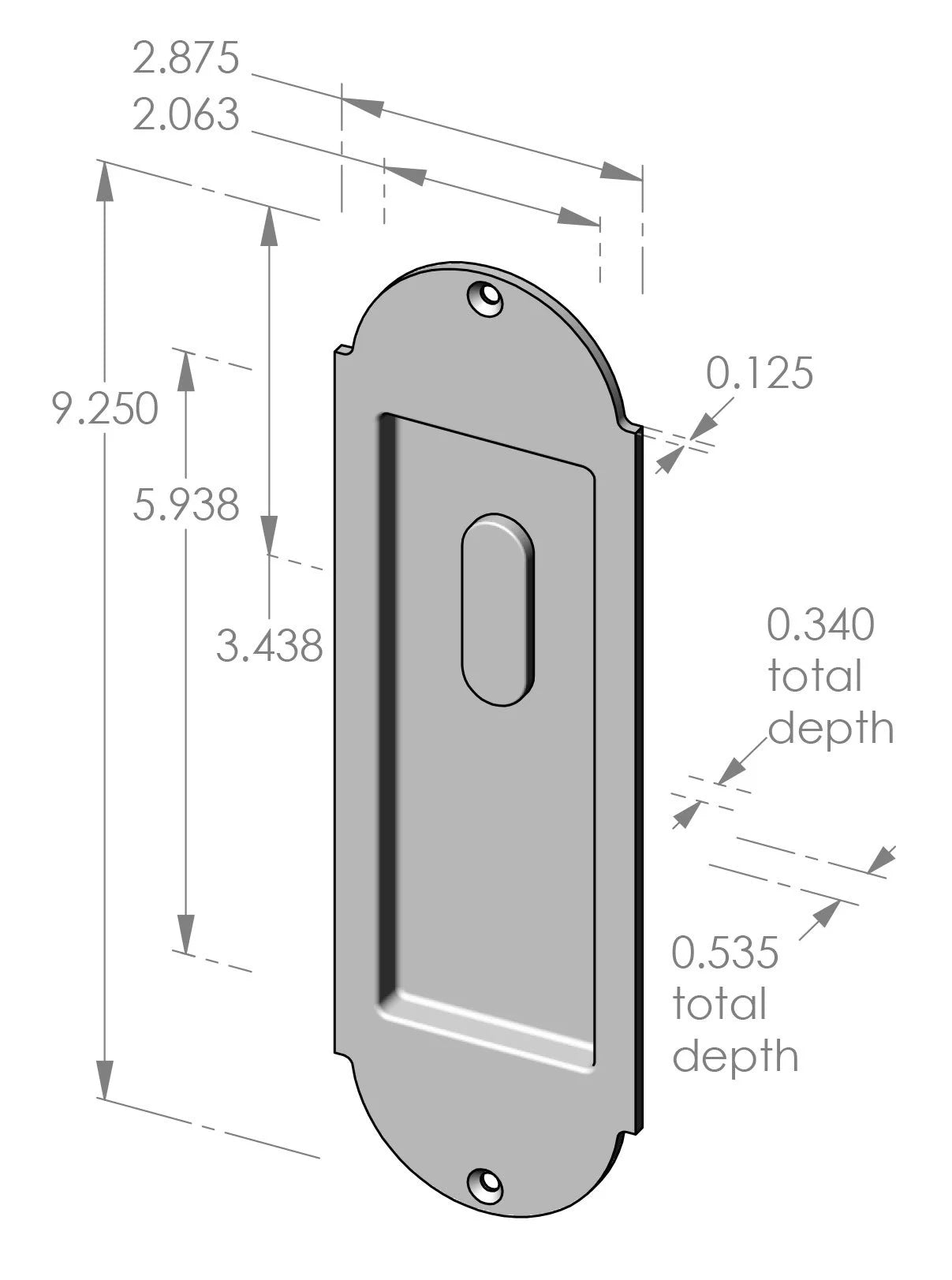 Arch Flush Pull with Turn Piece (FP-A402TPC) — dibujo de especificaciones y dimensiones
