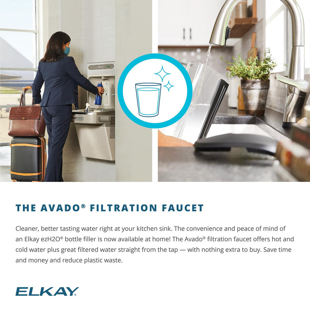 Elkay Tarja Fireclay 24-7/16" x 19-11/16" x 9-1/8" de Un Tazón Farmhouse (Kit) con Llave Filtrada Blanco — ambiente de cocina