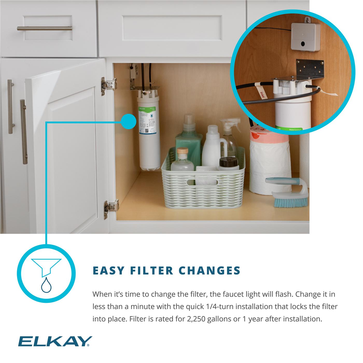 Elkay Tarja Lustertone Iconix® Calibre 16 Acero Inoxidable 23-1/2" x 18-1/4" x 9" de Un Tazón Bajo Cubierta (Kit con Llave Filtrada) with Perfect Drain® — ambiente de cocina