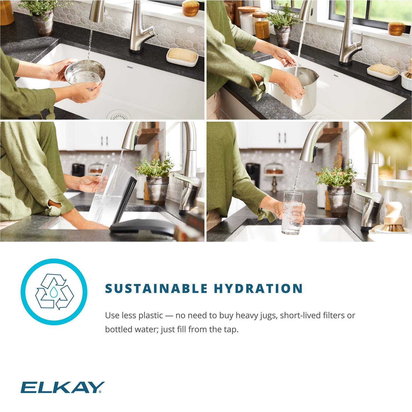 Elkay Tarja Lustertone Iconix® Calibre 16 Acero Inoxidable 32-1/2" x 19-1/2" x 9" de Un Tazón Bajo Cubierta (Kit con Llave Filtrada) with Perfect Drain® — ambiente de cocina