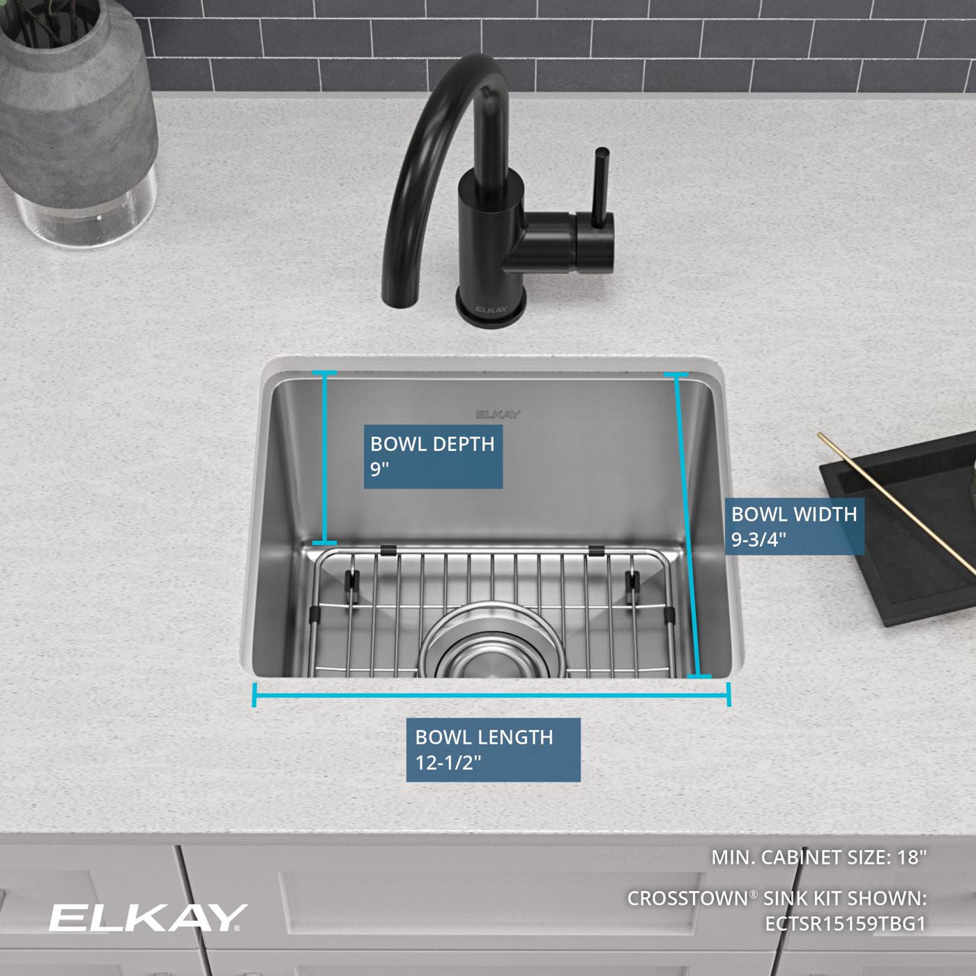 Elkay Tarja Crosstown® Calibre 18 Acero Inoxidable 15" x 15" x 9" de Un Tazón de Doble Montaje (Kit) — ambiente de cocina