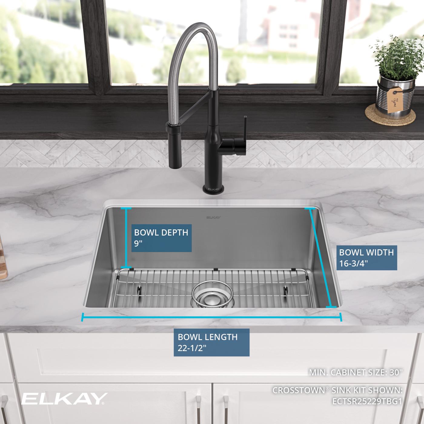 Elkay Tarja Crosstown® Calibre 18 Acero Inoxidable 25" x 22" x 9" de Un Tazón de Doble Montaje (Kit) — ambiente de cocina