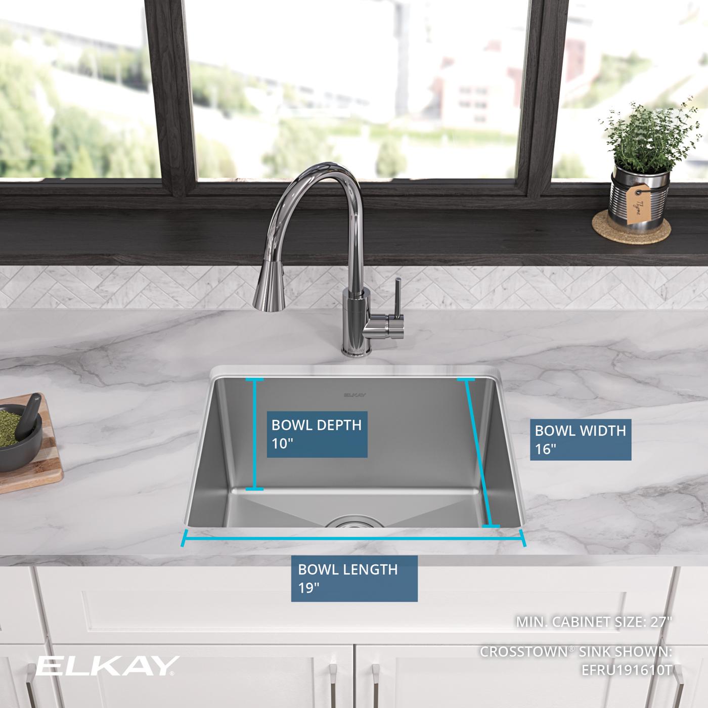 Elkay Tarja Crosstown® Calibre 16 Acero Inoxidable 21-1/2" x 18-1/2" x 10" de Un Tazón Bajo Cubierta — ambiente de cocina