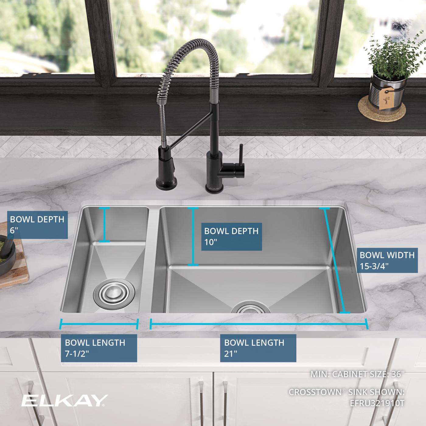 Elkay Tarja Crosstown® Calibre 16 Acero Inoxidable 32-1/4" x 18-1/4" x 10" 30/70 de Dos Tazones Bajo Cubierta — ambiente de cocina