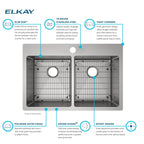 Elkay Tarja Crosstown® Calibre 18 Acero Inoxidable 33" x 22" x 9" de Dos Tazones Iguales de Doble Montaje (Kit) — vista de producto