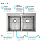 Elkay Tarja Crosstown® Calibre 18 Acero Inoxidable 33" x 22" x 6" de Dos Tazones Iguales de Doble Montaje ADA (Kit) — vista de producto