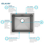 Elkay Tarja Crosstown® Calibre 16 Acero Inoxidable 21-1/2" x 18-1/2" x 10" de Un Tazón Bajo Cubierta — vista de producto