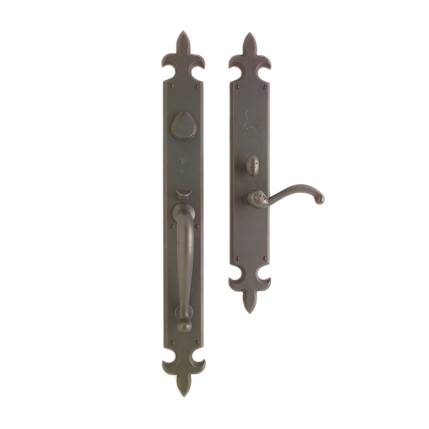uego de Entrada con Jaladera Fleur de Lis 3 1/4" x 27" — Rocky Mountain Hardware bronce macizo