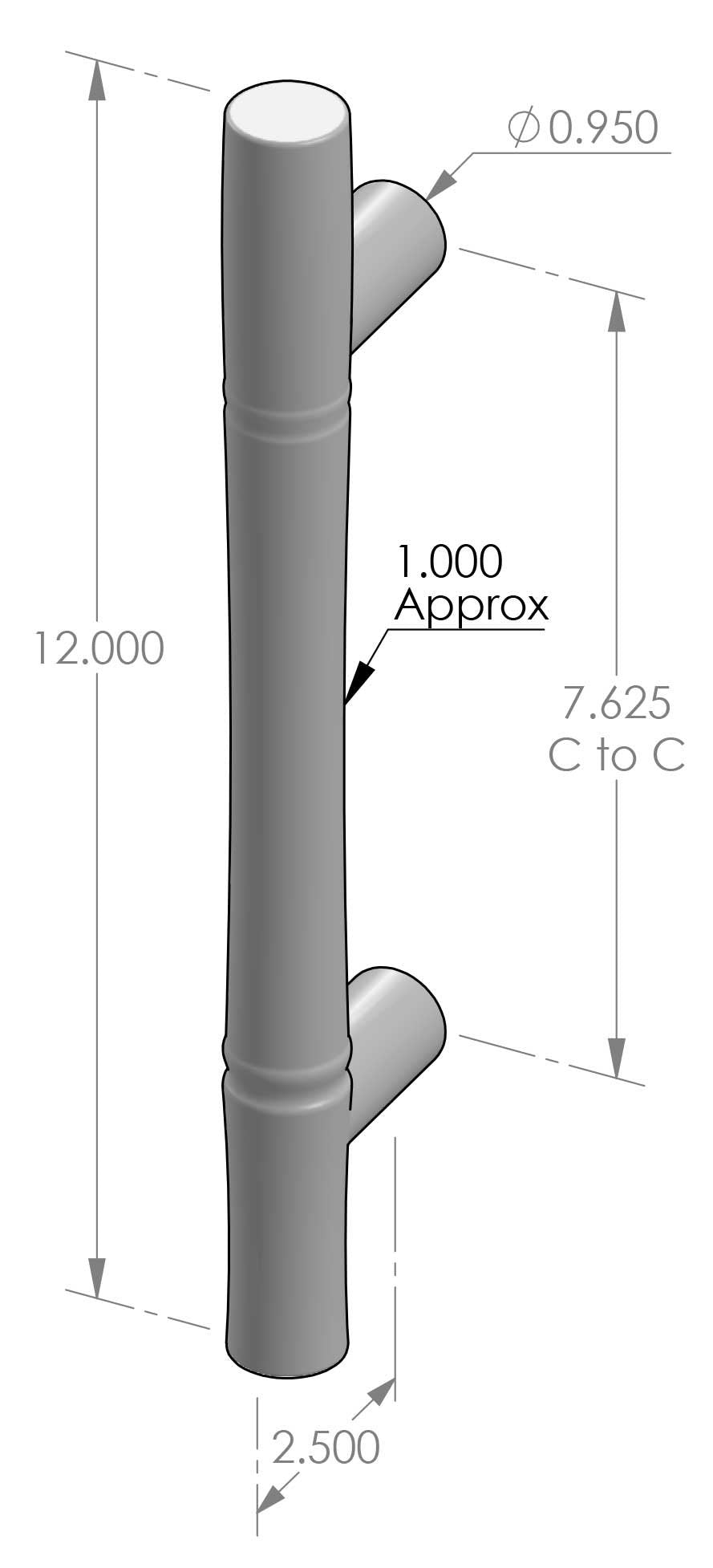 Bamboo Grip Handle (GH-1312) — dibujo de especificaciones y dimensiones