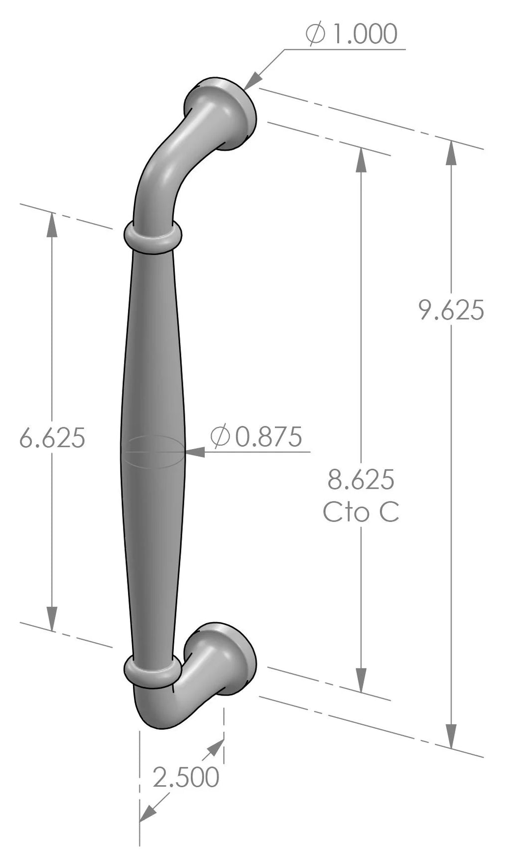 Ridge Grip Handle (GH-141) — dibujo de especificaciones y dimensiones