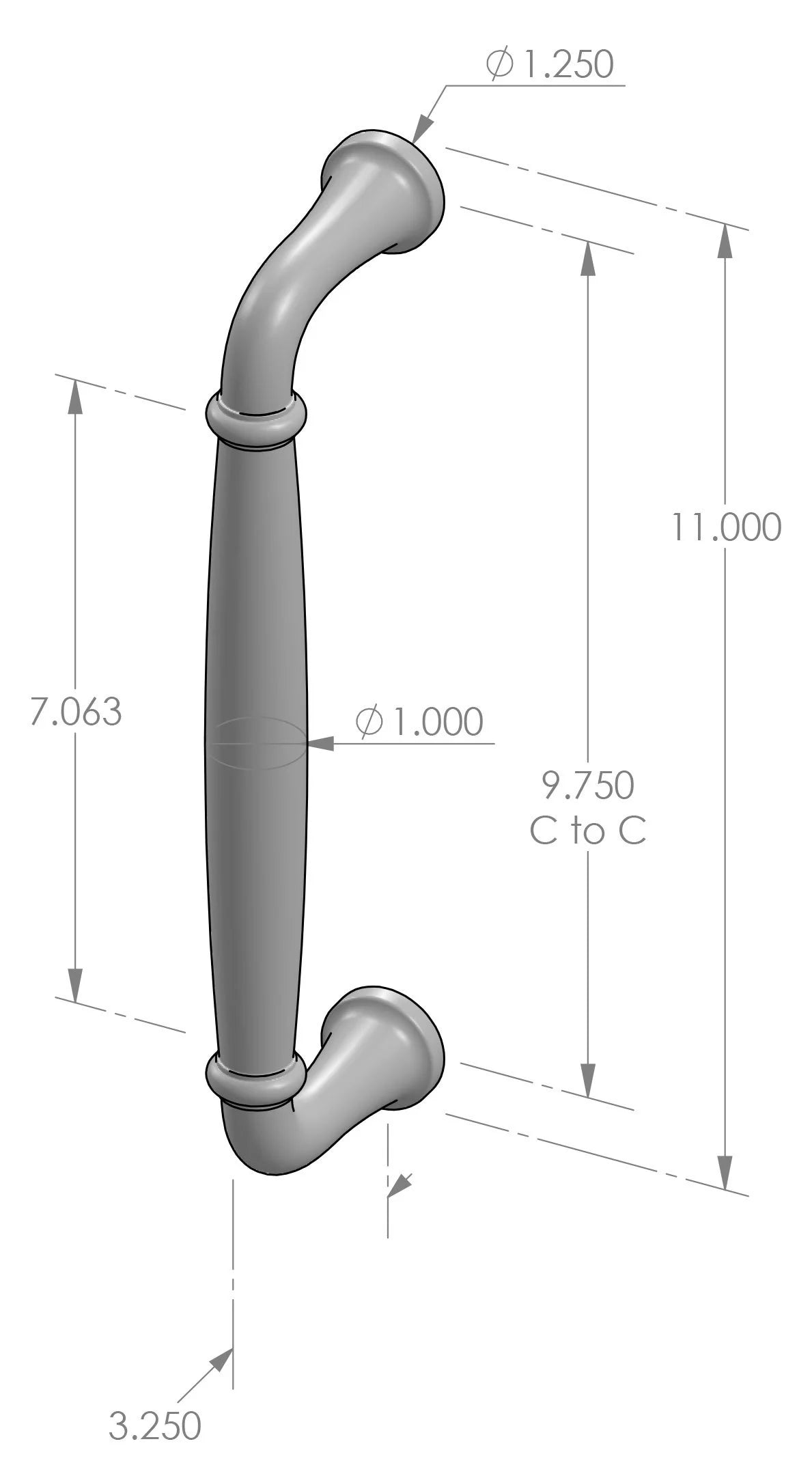 Ridge Grip Handle (GH-142) — dibujo de especificaciones y dimensiones