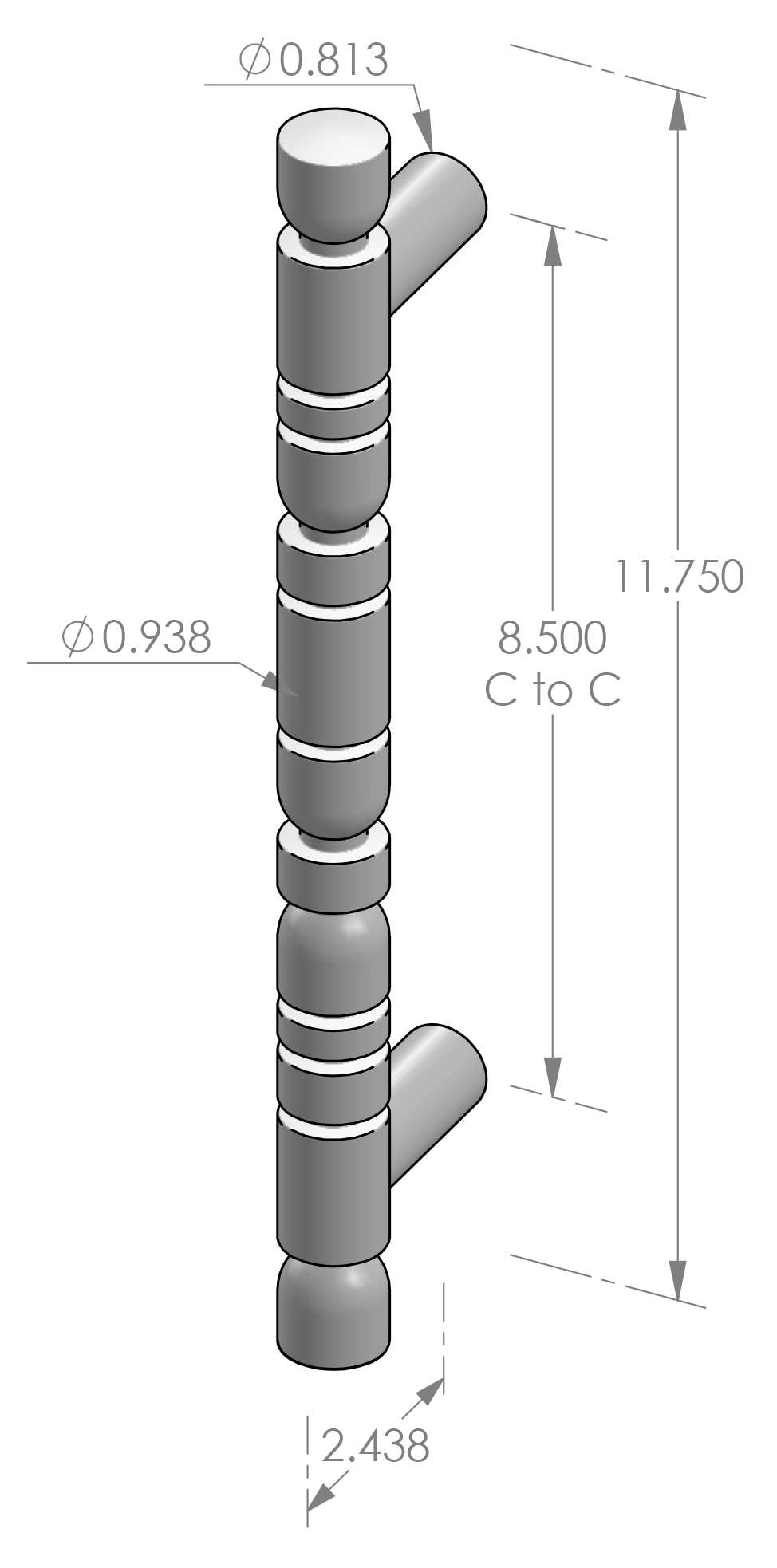 Assemblage Grip Handle (GH-195-11) — dibujo de especificaciones y dimensiones