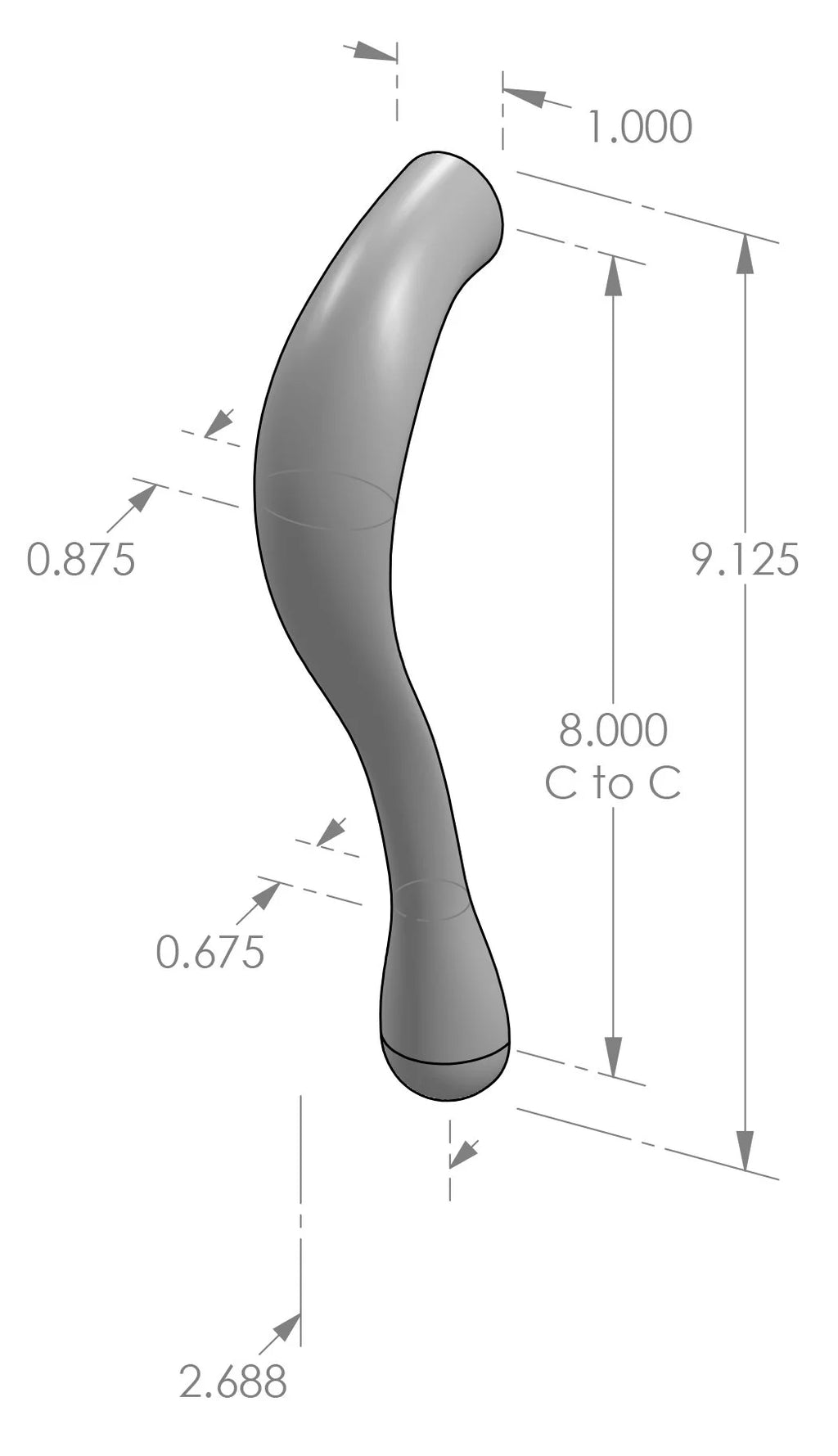 Curved Grip Handle (GH-700) — dibujo de especificaciones y dimensiones