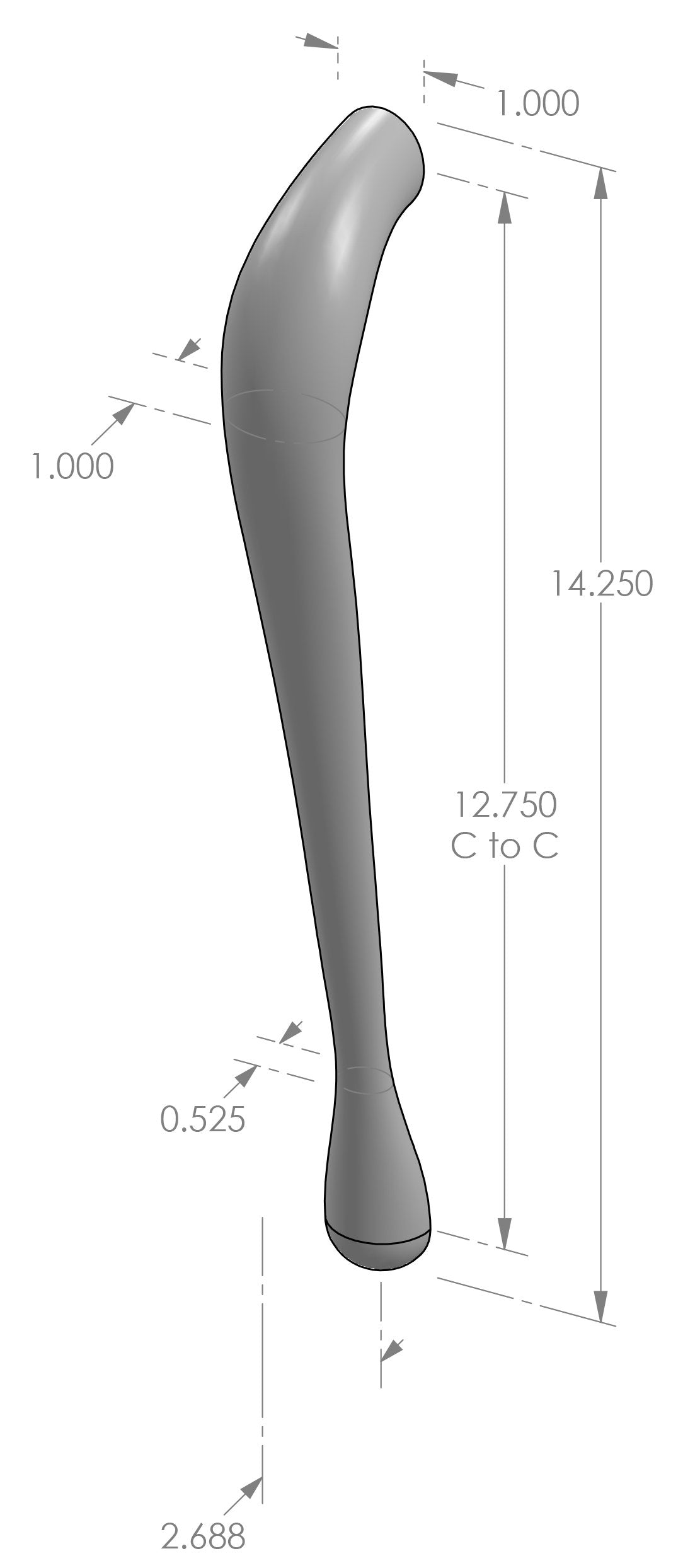 Curved Grip Handle (GH-714) — dibujo de especificaciones y dimensiones