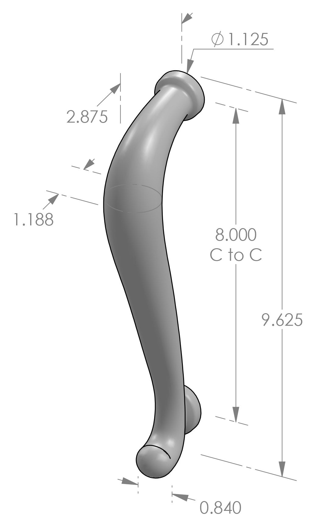 Curved Grip Handle (GH-798) — dibujo de especificaciones y dimensiones