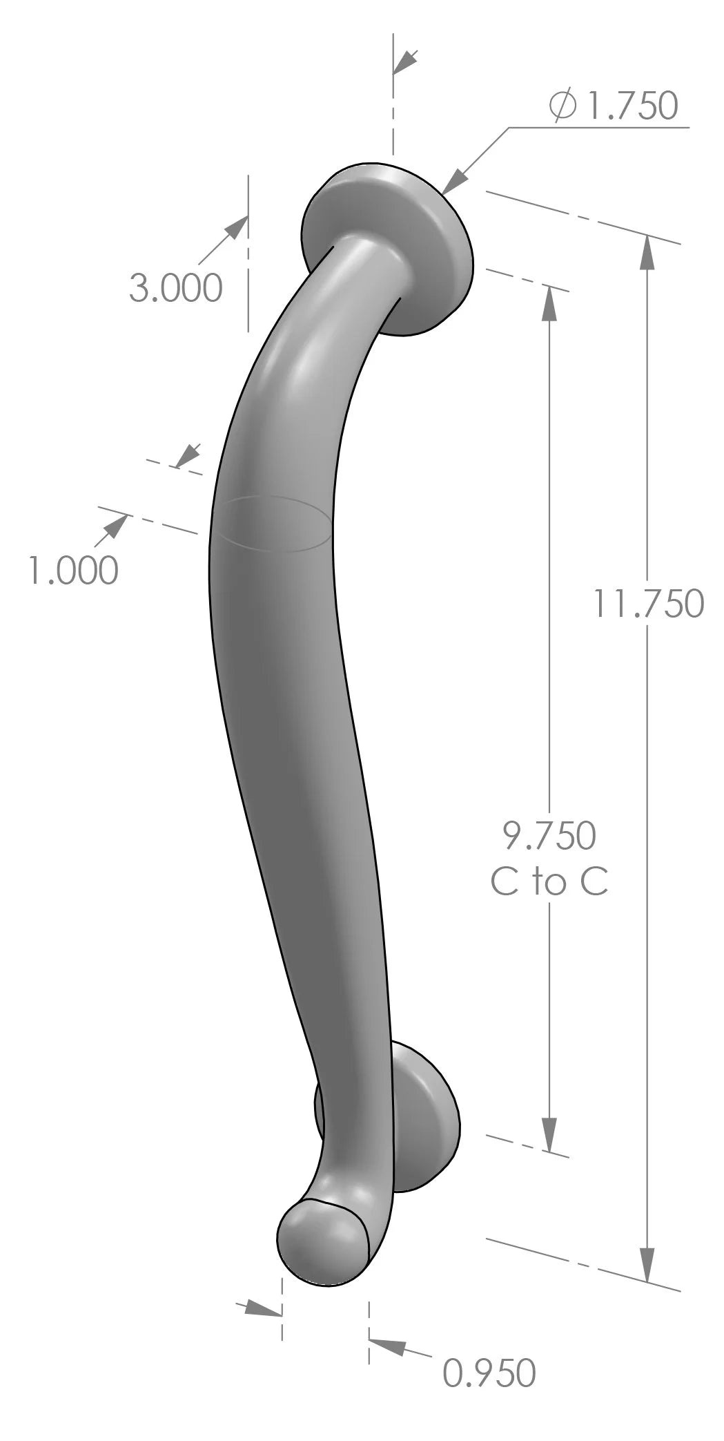 Curved Grip Handle (GH-800) — dibujo de especificaciones y dimensiones