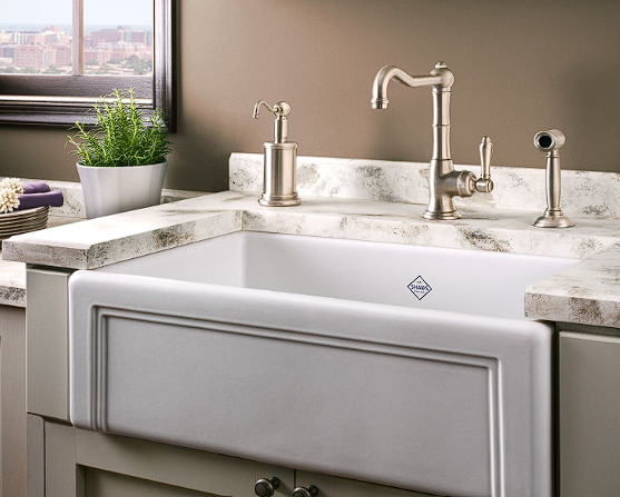 Rohl Llave de un orificio con caño de columna y rociador lateral