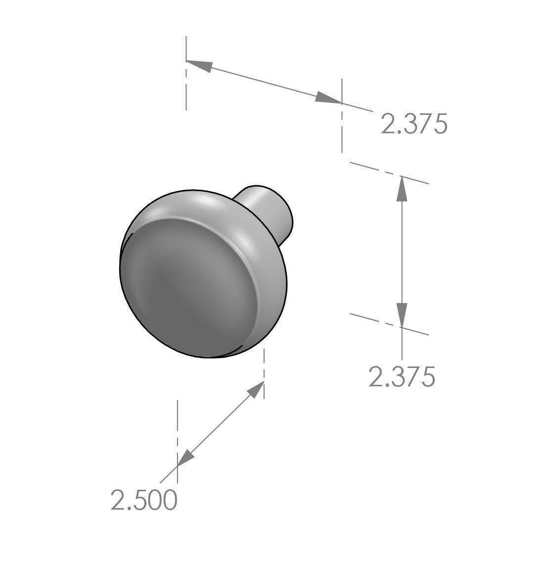 Ridge Door Knob (K-214) — dibujo de especificaciones y dimensiones