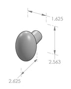 Oval Door Knob (K-220) — dibujo de especificaciones y dimensiones
