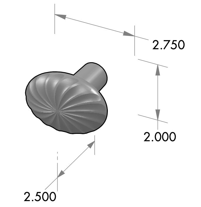 Oval Giro Door Knob (K-239) — dibujo de especificaciones y dimensiones