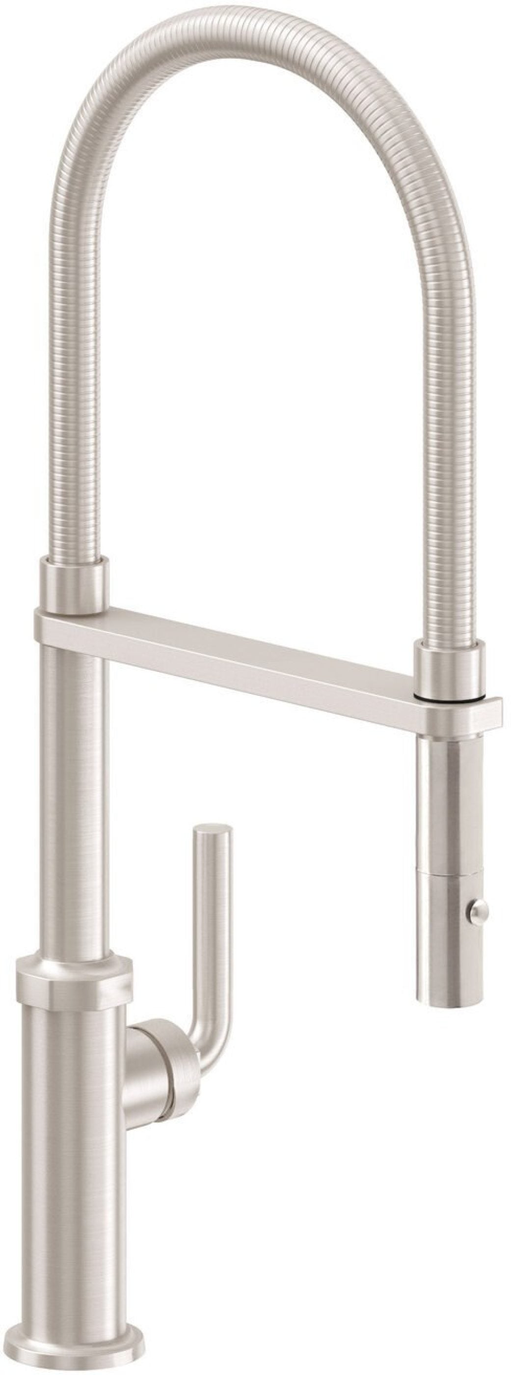 California Faucets Descanso Llave de Cocina Culinaria Extraíble Industrial con Rociador de Botón - Níquel Satinado