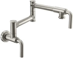 California Faucets Descanso Llenador de Ollas de Pared con Dos Llaves - Industrial - Níquel Satinado