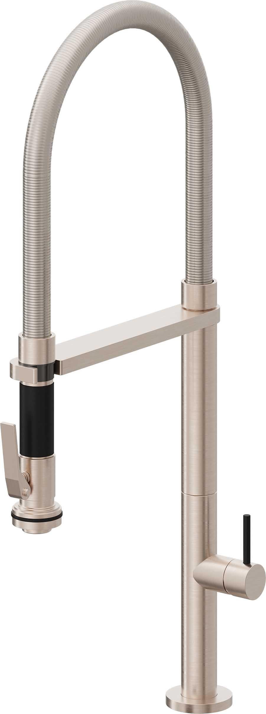 California Faucets Poetto Llave de Cocina Culinaria de Extraccion Contemporanea con Rociador de Apretar y Espiral Acabada - Níquel Satinado