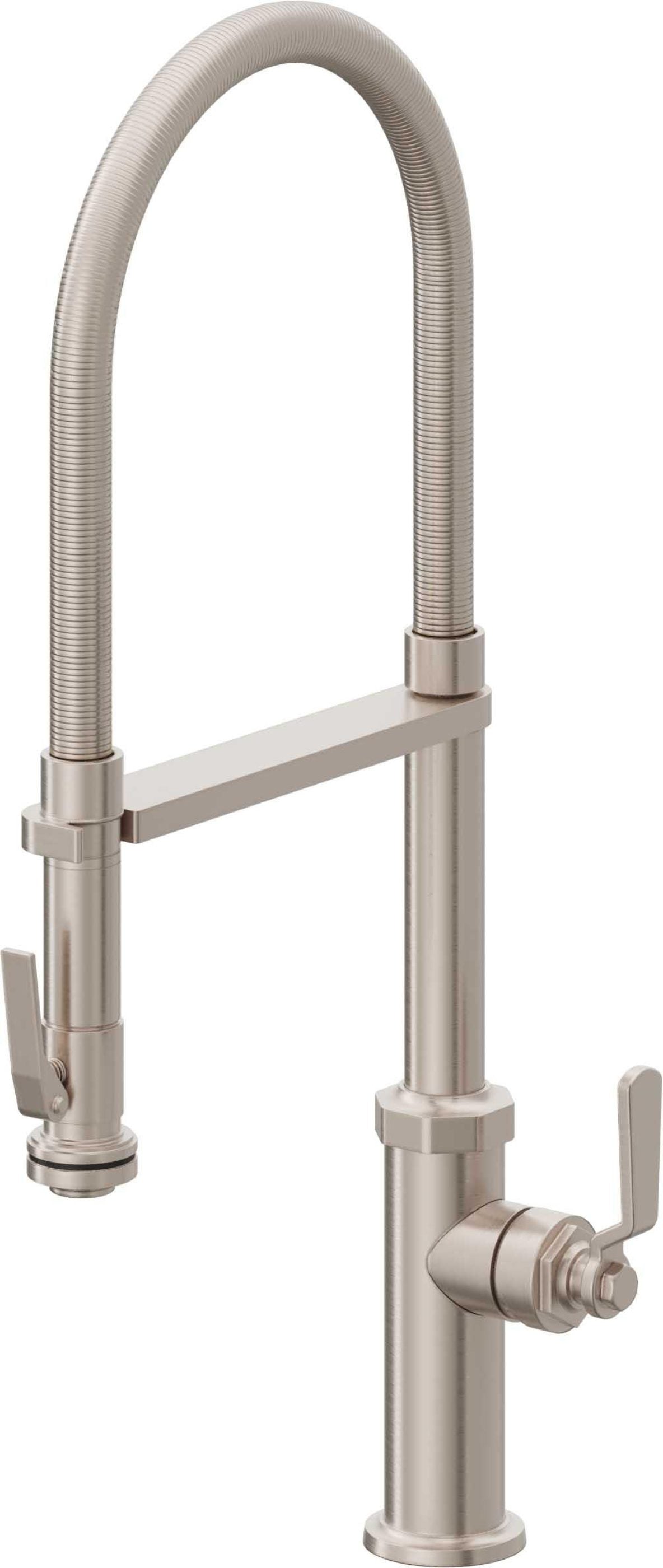 California Faucets Descanso Works Llave de Cocina Culinaria de Extraccion Industrial con Rociador de Apretar - Níquel Satinado