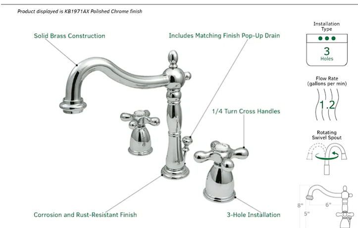 KINGSTON BRASS Grifo de baño de dos mandos NIQUELADO SATINADO