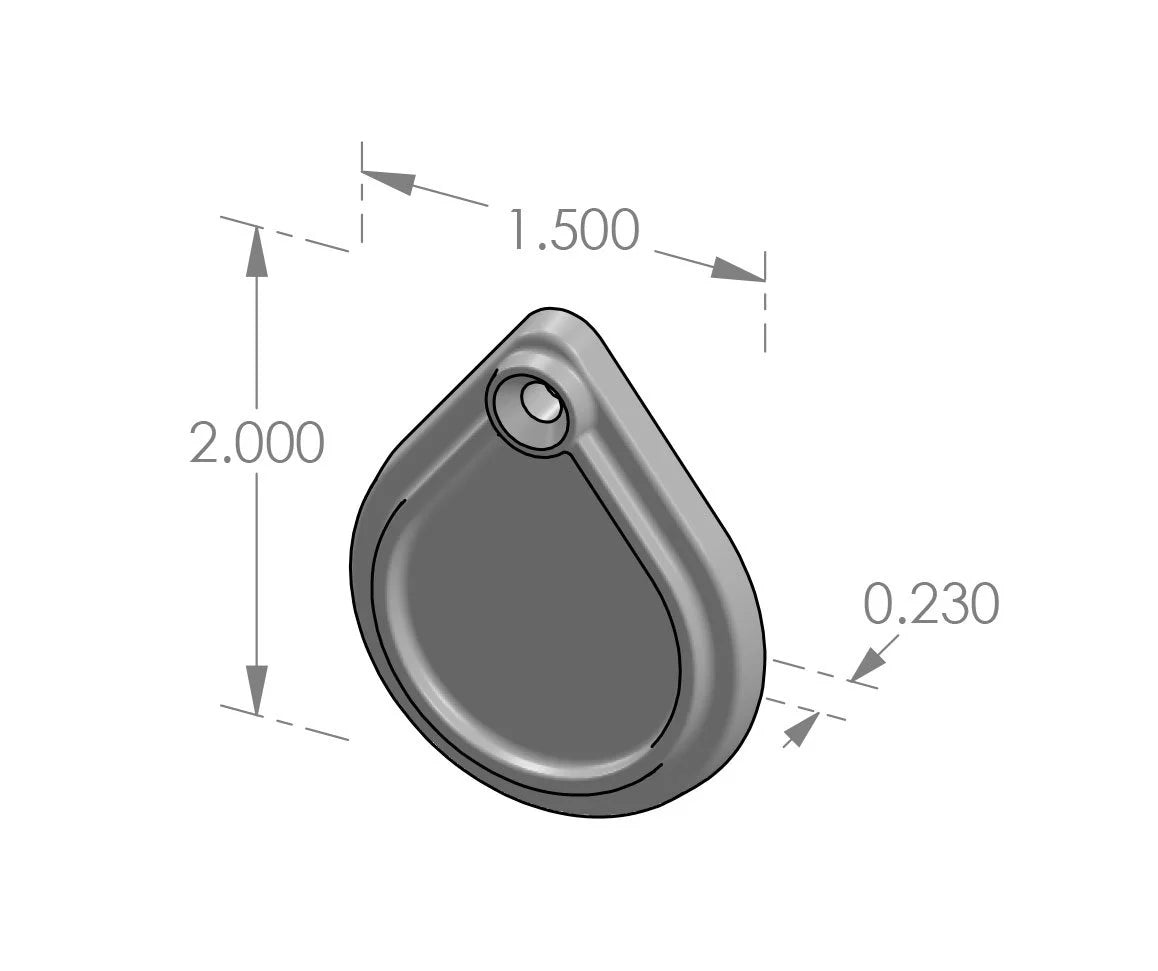 Ridge Teardrop Key Cover (KC-300) — dibujo de especificaciones y dimensiones