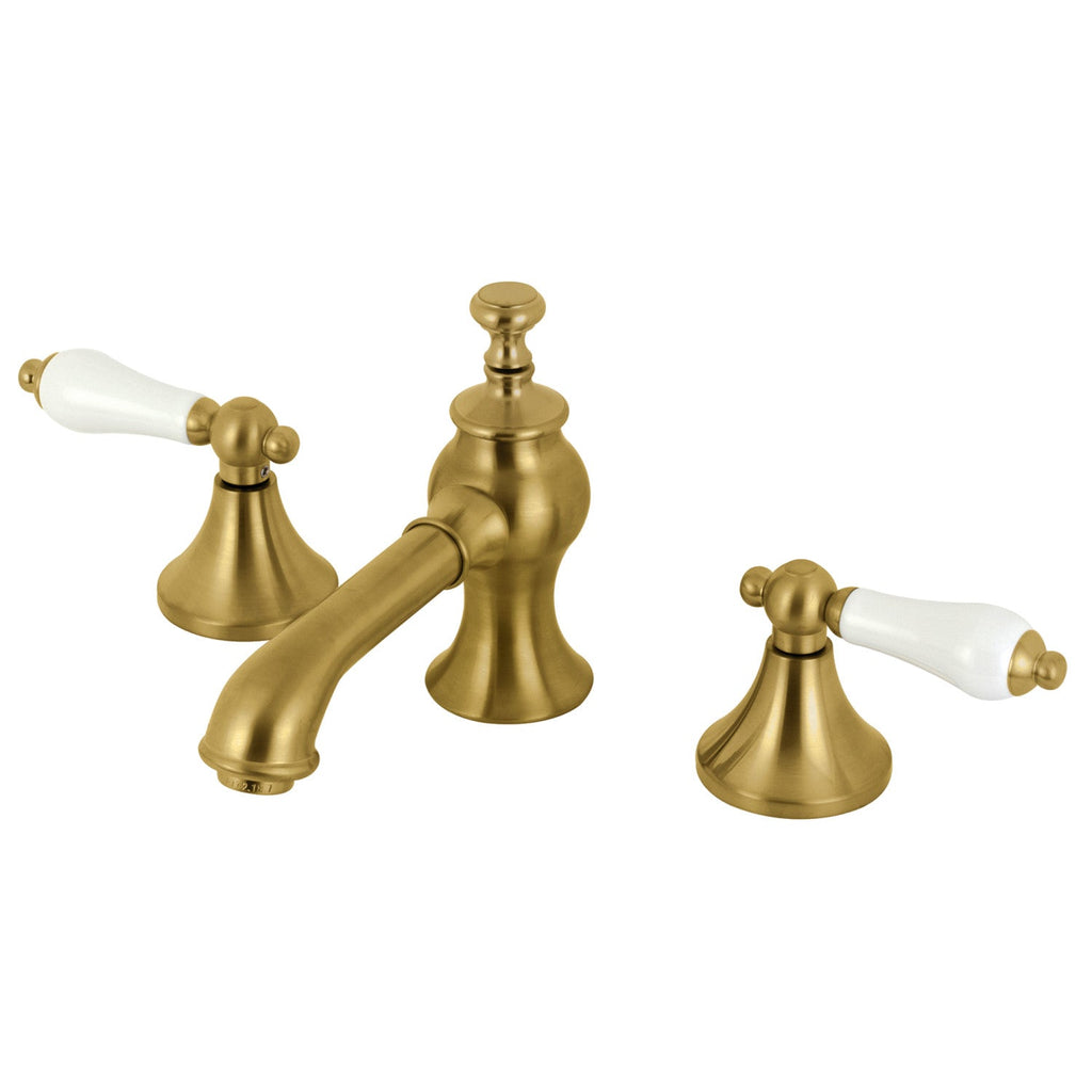 Kingston Brass Vintage - Llave de Lavabo Widespread (3 Orificios), con Dos Manerales — Latón Cepillado