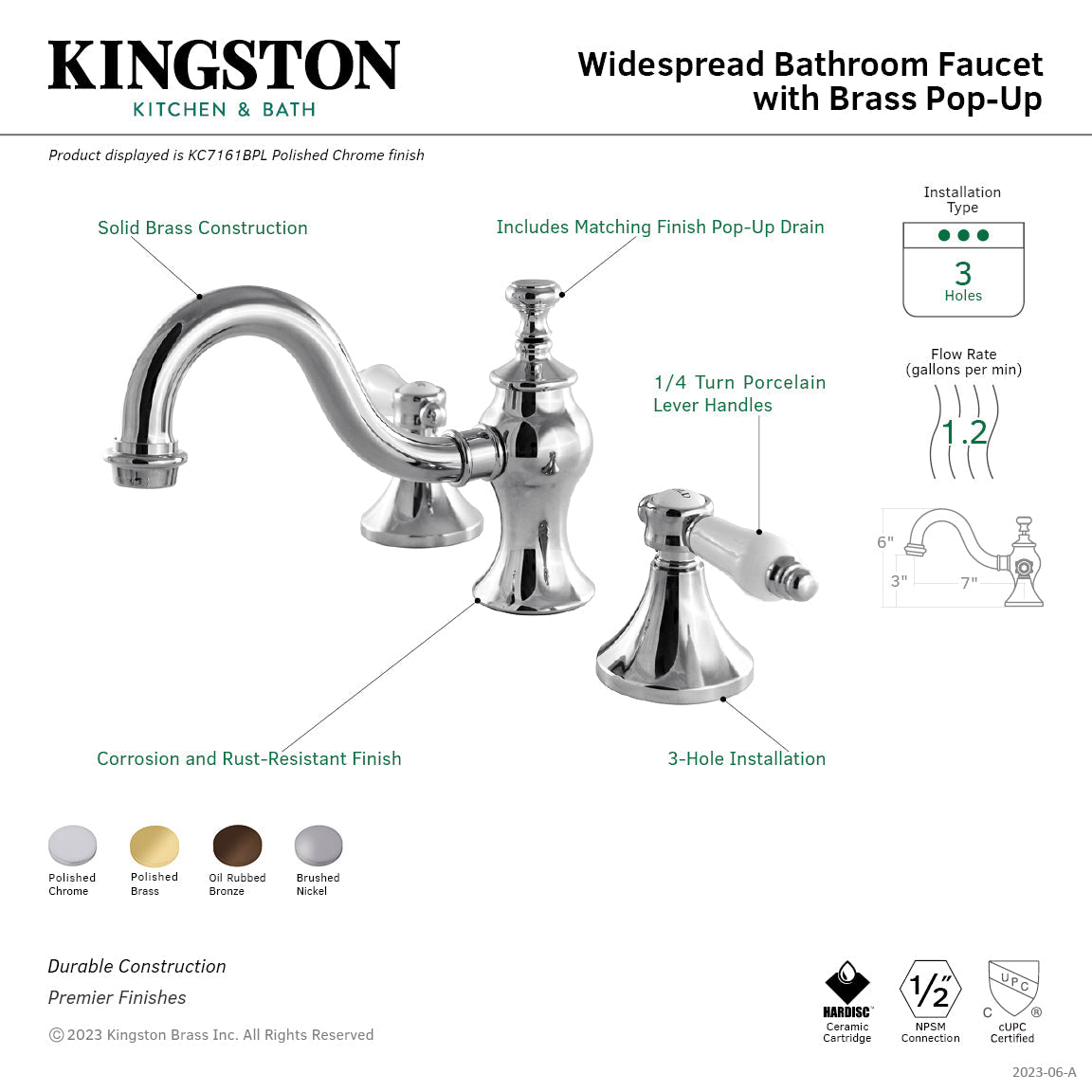 Kingston Brass Bel-Air - Llave de Lavabo Widespread (3 Orificios), con Dos Manerales — Guía de Instalación 1