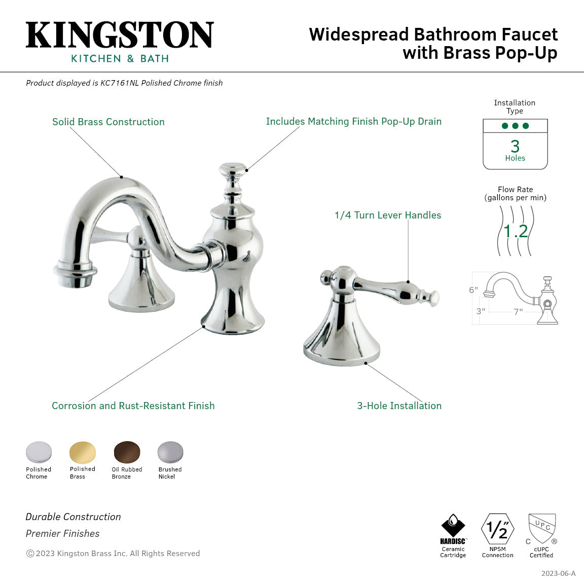 Kingston Brass Naples - Llave de Lavabo Widespread (3 Orificios), con Dos Manerales — Guía de Instalación 1