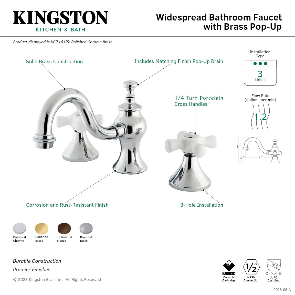 Kingston Brass Heirloom - Llave de Lavabo Widespread (3 Orificios), con Dos Manerales — Guía de Instalación 1